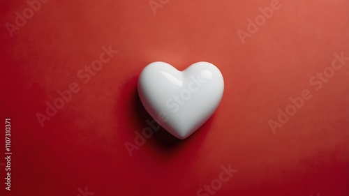Happy valentines day white heart of love isolated on red background, Valentine romantic 3d symbol for connection anniversary affection bonding crush relationship