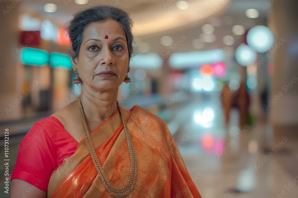 Fototapeta premium Indian Woman in a Saree Enjoying Life