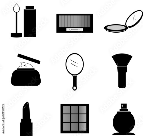 beauty and make up stuff black-white icon illustration