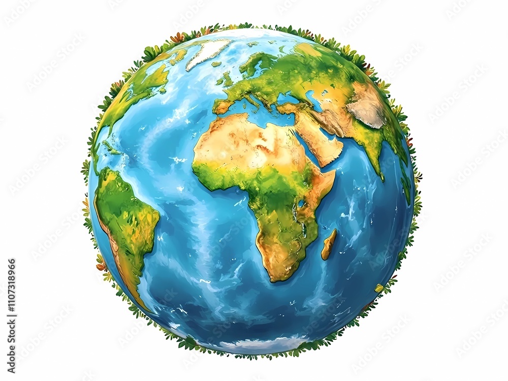 Fototapeta premium Cartoon planet Earth with trees. Ecological illustration on a blue background.