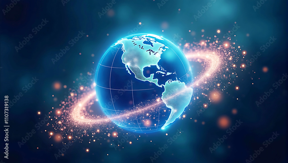 A digital representation of blockchain technology with data streams encircling a glowing Earth, symbolizing the global economy A digital representation of blockchain technology with data streams encircling a glowing Earth, symbolizing the global economy