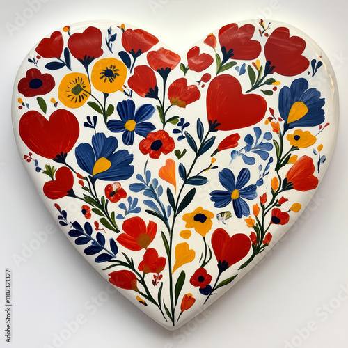 Brightly colored heart design showcasing vibrant flowers on a white background captures the essence of love and creativity photo