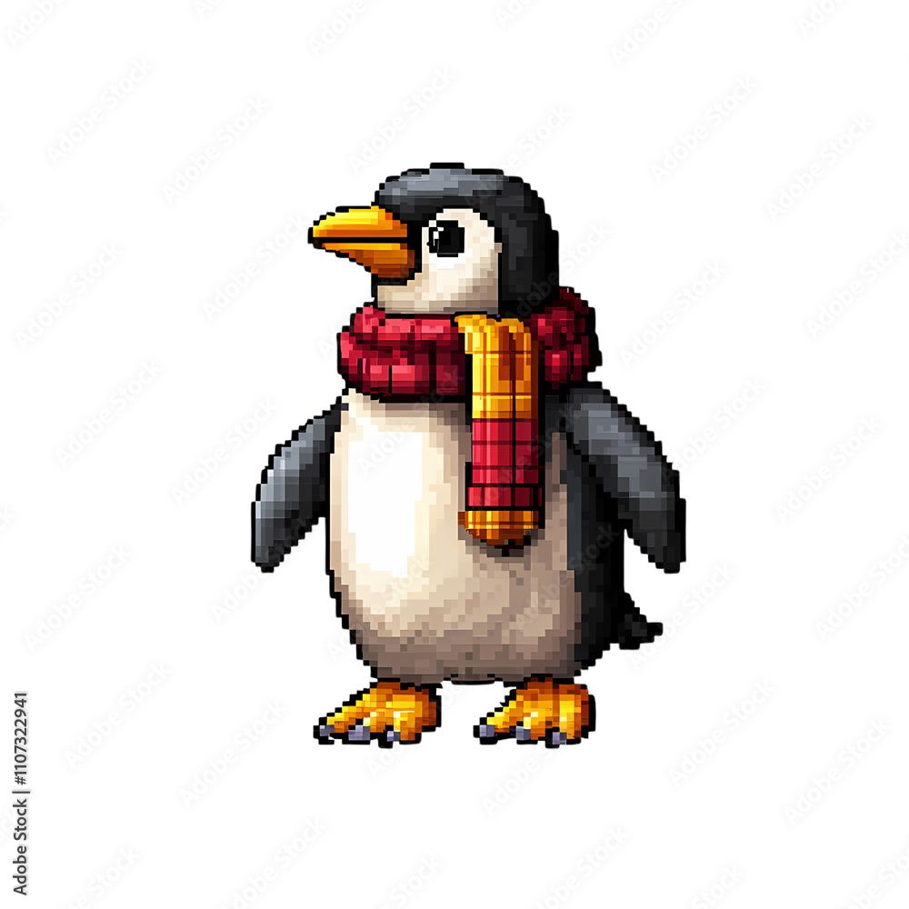 Playful penguin in scarf animated environment digital art colorful background whimsical design concept Playful penguin in scarf animated environment digital art colorful background whimsical design concept