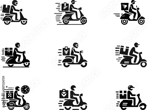 Set of Free Shipping motorbike food delivery boy icon in Vector illustration, delivery boy icon bundle photo