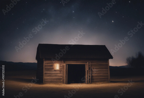 A serene night scene depicting a stable under a starry sky symbolizing peace and hope 4K