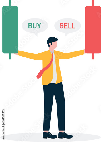 Trading, Investment, Graph, Stock exchange, Financial, Bitcoin. Businessman chooses between sell or buy stock market.

