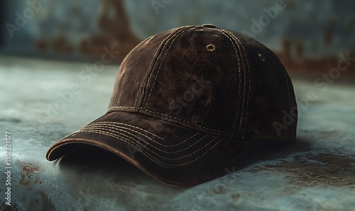 A Distressed Brown Baseball Cap Rests On A Surface