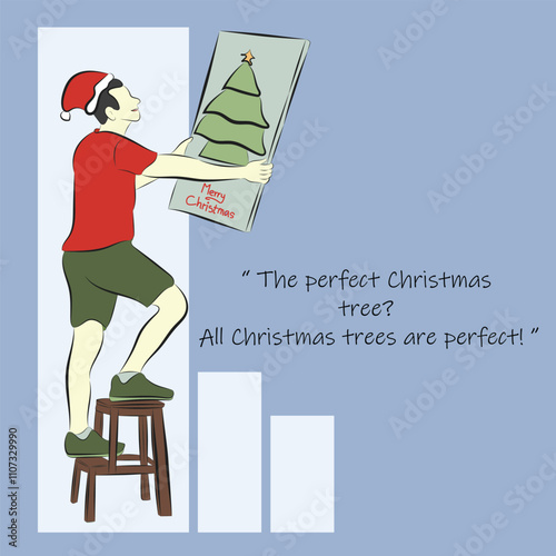 social media post template with illustration of a man and Christmas decorations