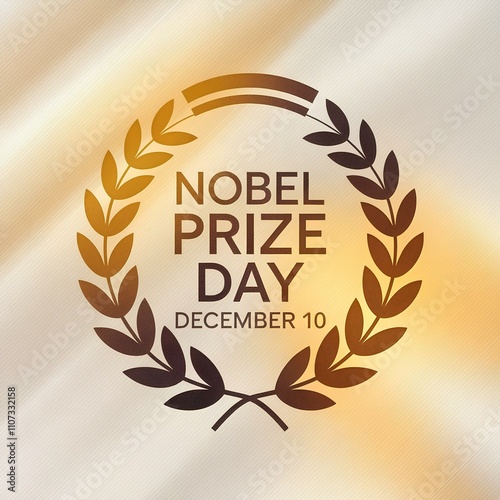 Nobel Prize Day. Digital illustration featuring a golden laurel wreath, the inscription “Nobel Prize Day” and the date December 10 on a soft gradient background.
