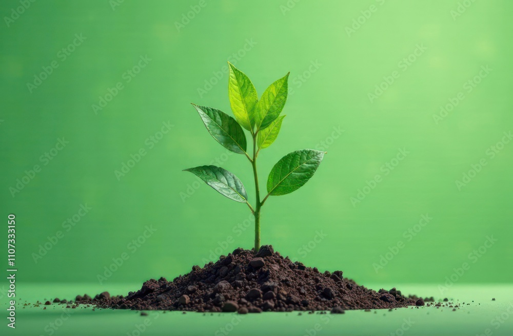 Naklejka premium cartoon illustration of young green small plant growing from soil on solid background. ecological concept: life's foundation, growth and nature's harmony, environmental conservation