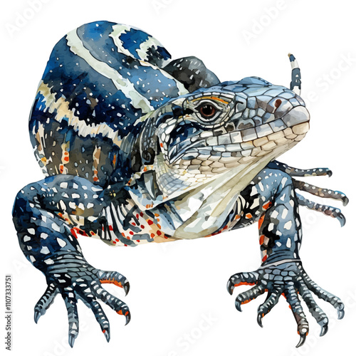 A watercolor painting of Tegu, isolated on a white background. Tegu vector.