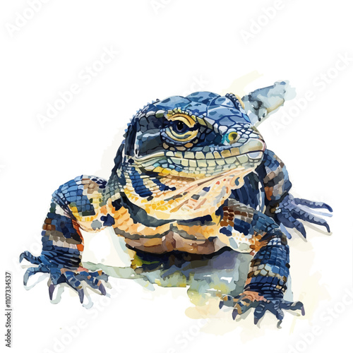 A watercolor drawing of Tegu, isolated on a white background. Tegu vector.