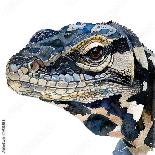 A watercolor of Tegu, isolated on a white background. Tegu vector.