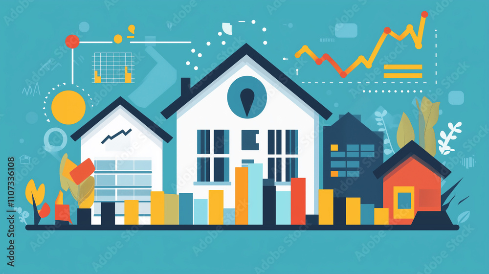 Obraz premium diversified investment concept using interconnected graphic visuals, stocks, bonds and real estate