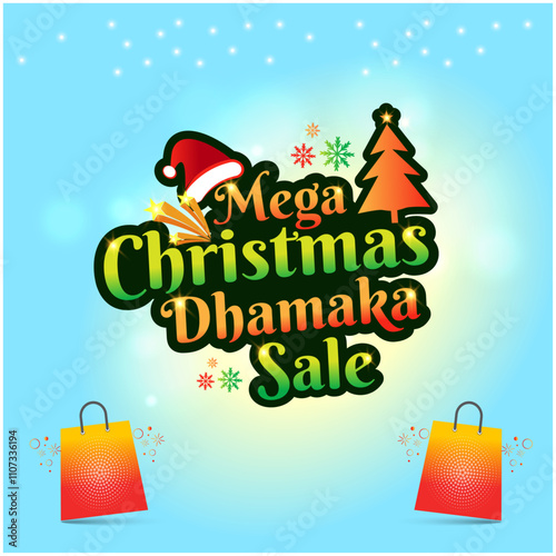 Mega Christmas Dhamaka Sale Shopping Logo Unit Vector Design. Retail, Sale, Marketing, Advertising, Promotional Offers