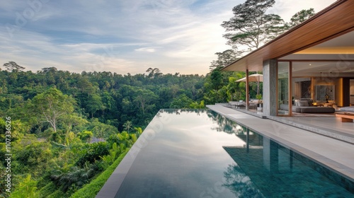 Wallpaper Mural Minimalist luxury house with swimming pool overlooking a beautiful green forest background wallpaper AI generated image Torontodigital.ca