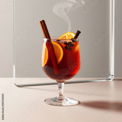 Mulled wine with orange, apple and cinnamon in glasses  Ai generation