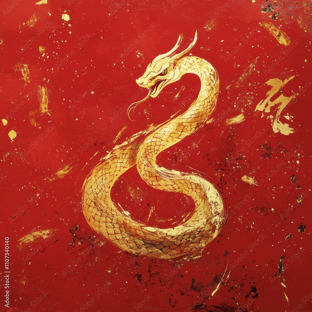 Obraz premium Brushstrokes of Fortune: Welcoming the Year of the Snake with artistry and tradition