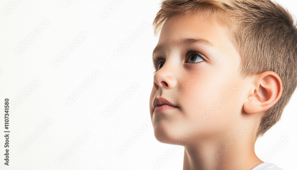 Young boy gazing thoughtfully with curious expression Young boy gazing thoughtfully with curious expression