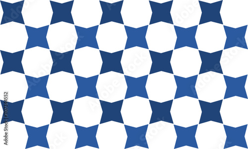 Abstract Seamless geometric pattern with blue stars checkerboard background. Vector illustration, repeat star pattern design for fabric printing, star patter