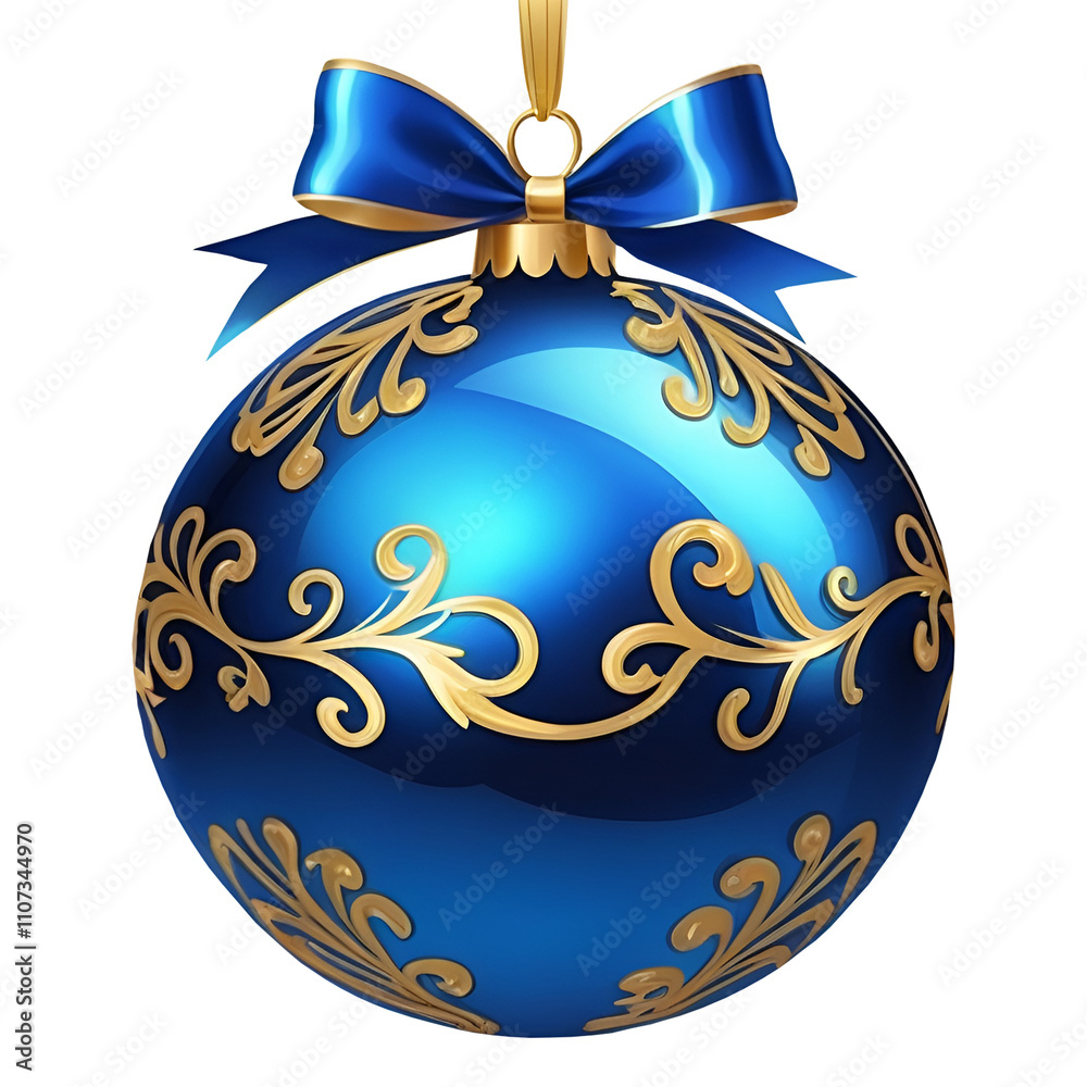 Blue Christmas ball with a blue ribbon, on a transparent background Blue Christmas ball with a blue ribbon, on a transparent background