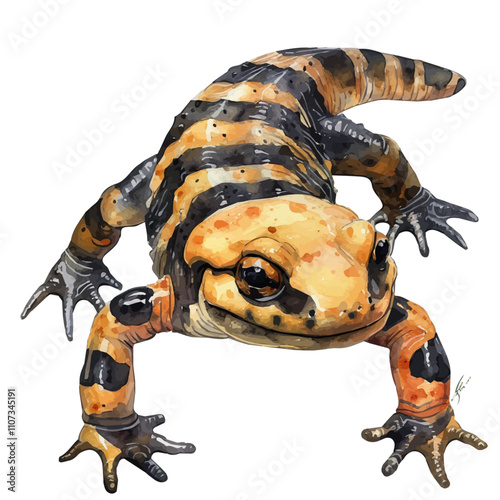 A watercolor illustration of Tiger Salamander, isolated on a white background. Tiger Salamander vector.