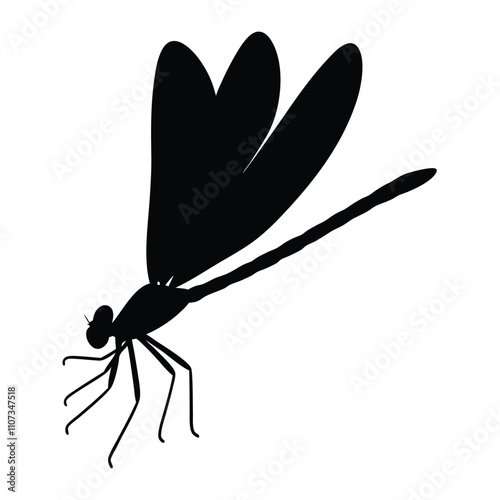 A black and white drawing of a dragonfly. The dragonfly is laying on its side and has its wings spread out