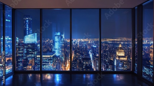 Night cityscape view from panoramic window.
