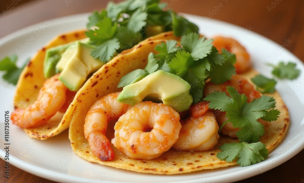 Delicious shrimp tacos with fresh toppings Delicious shrimp tacos with fresh toppings