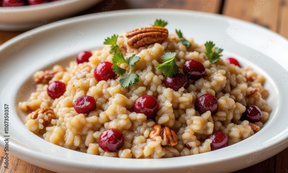 Delicious risotto with cranberries and pecans Delicious risotto with cranberries and pecans