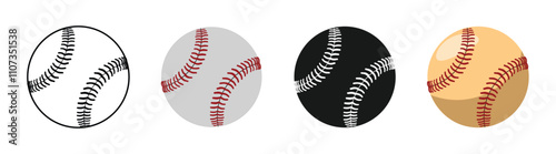 baseball set design, outline, solid, and colored, editable vector eps 10.