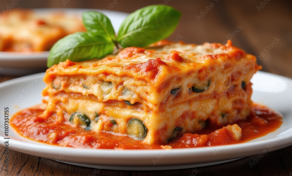 Delicious layered vegetable lasagna slice Delicious layered vegetable lasagna slice