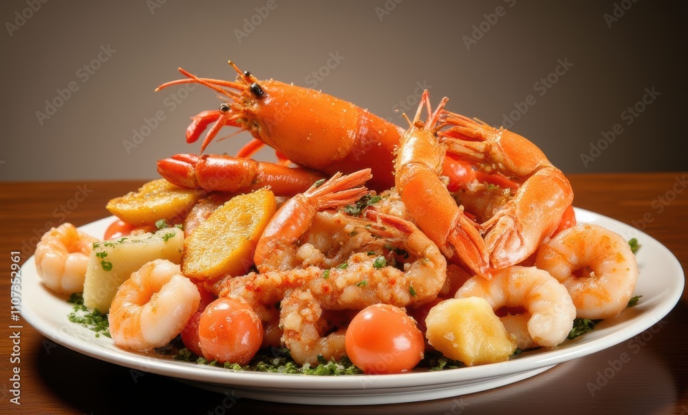 Delicious seafood platter with shrimp and lobster Delicious seafood platter with shrimp and lobster