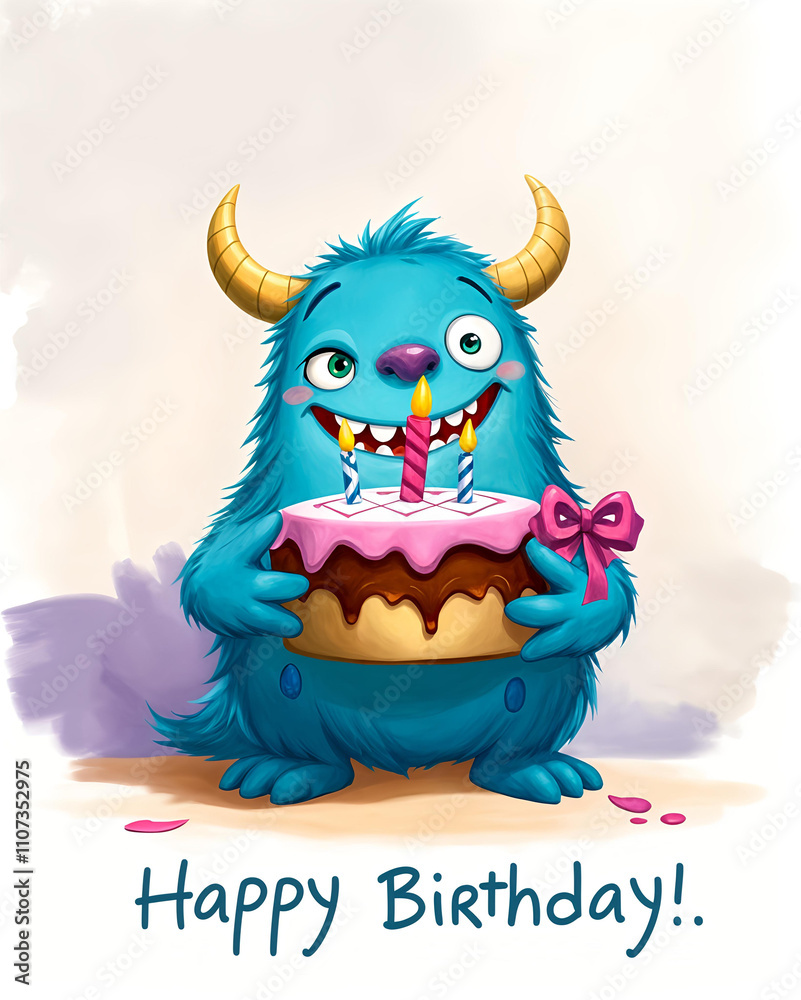 Naklejka premium Happy birthday monster card