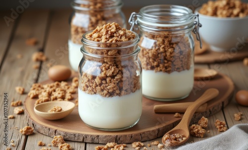 Delicious granola dessert in jars