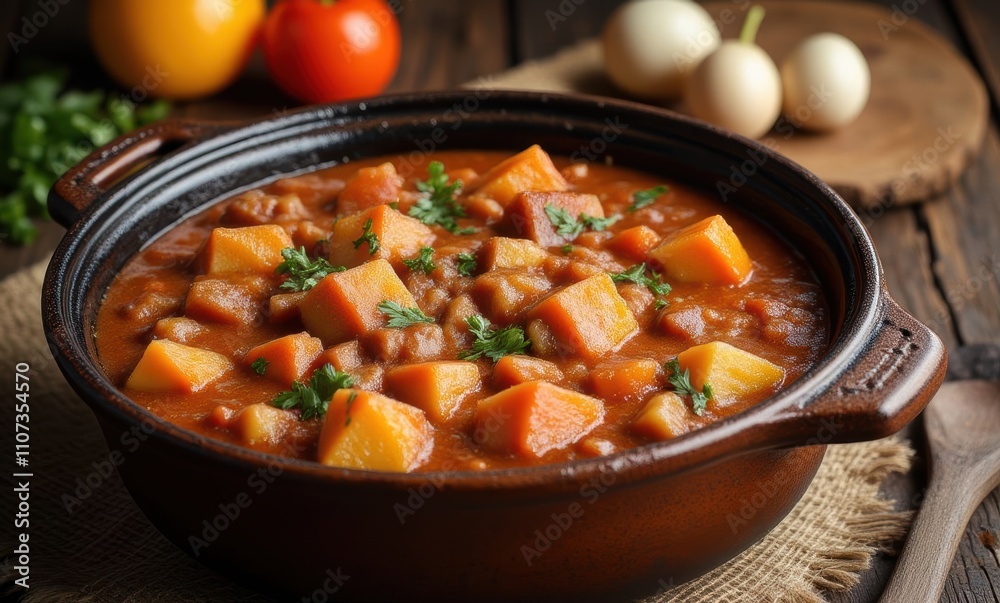 Gourmet vegetable stew in a clay pot Gourmet vegetable stew in a clay pot