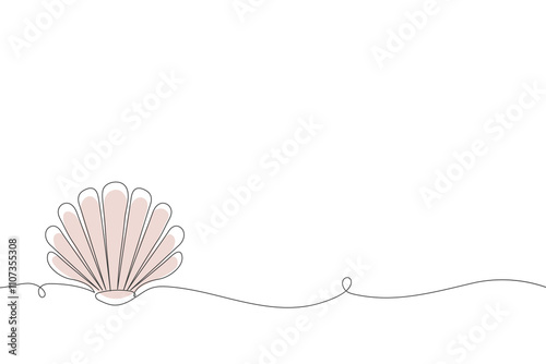 Continuous abstract one line drawing of sea shell icon. Scallop illustration, line art