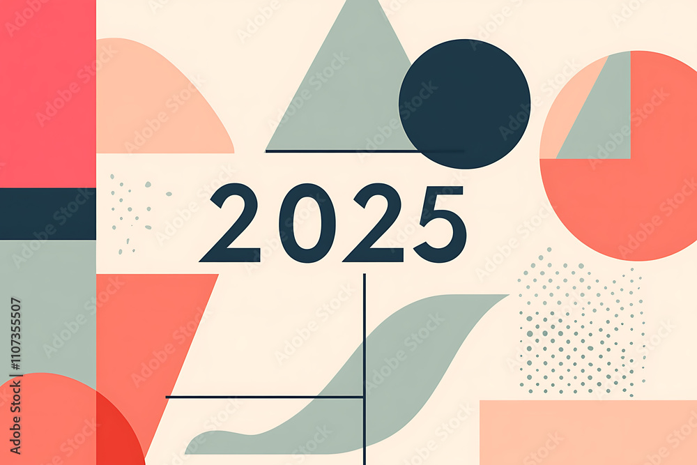 A minimalist abstract composition with bold geometric shapes in soft pastel colors and '2025' in modern sans-serif typography. Ideal for clean, creative designs A minimalist abstract composition with bold geometric shapes in soft pastel colors and '2025' in modern sans-serif typography. Ideal for clean, creative designs