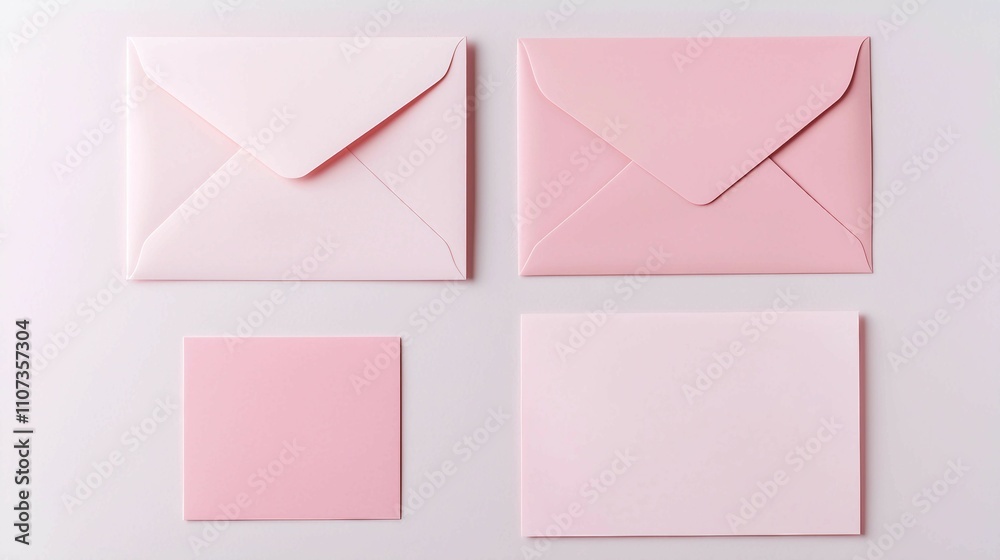 Pink Envelopes and Blank Cards on Soft Background for Sweet Messages Pink Envelopes and Blank Cards on Soft Background for Sweet Messages