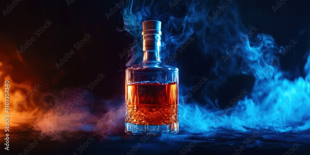 Bottle of liquor is sitting on a table with smoke coming out of it Bottle of liquor is sitting on a table with smoke coming out of it