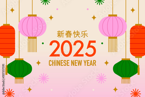 Chinese new year card with traditional lanterns.
