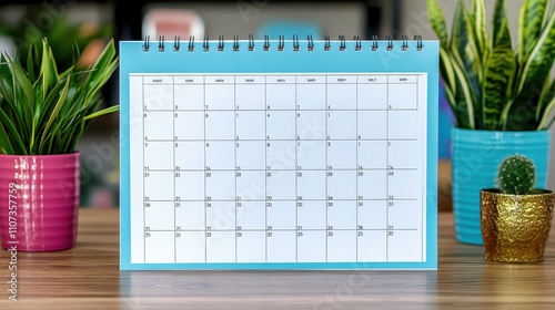 Empty desk calendar with plants. photo