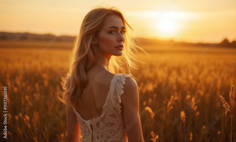 Young woman in golden sunset light Young woman in golden sunset light