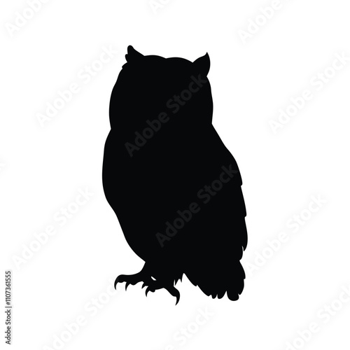 a black silhouette of an owl. The owl is facing towards the right side of the image and its body is slightly angled towards the left side