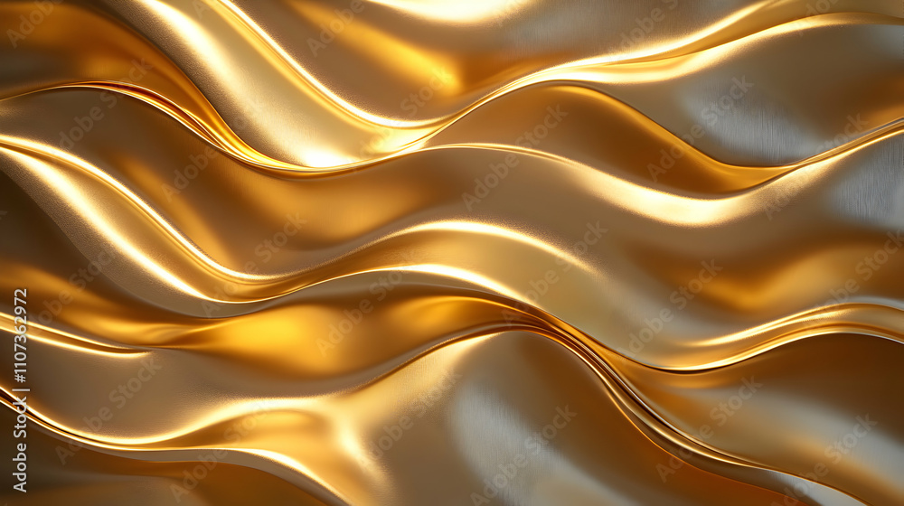 Fototapeta premium Golden Waves, Abstract Background of Luxurious, Smooth, and Shiny Gold Fabric Draped Elegantly