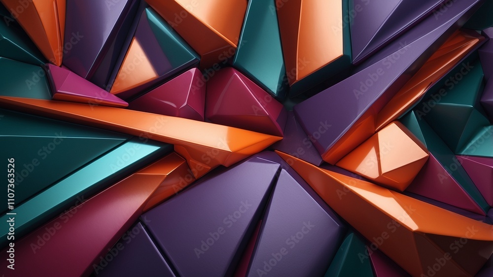 Fototapeta premium Jagged triangles in purple, orange, and teal.