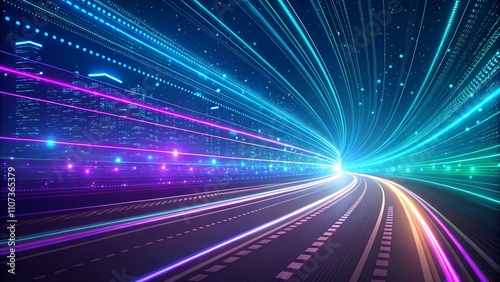 Streaks of Light and Glowing Particles in an abstract image, symbolizing speed and the dinamic Flow of data in a digital era