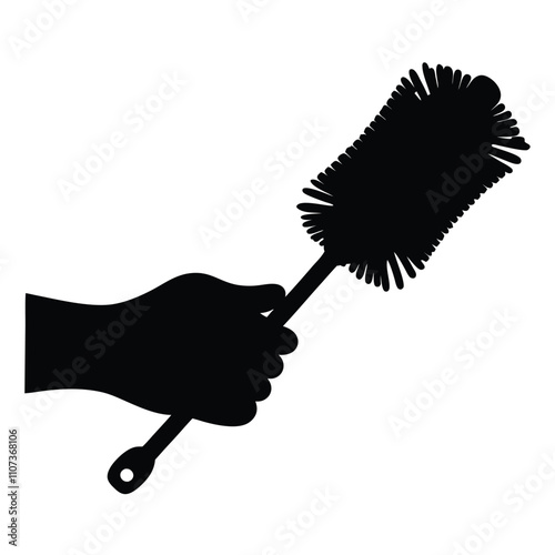 A black and white drawing of a person holding a brush. The brush is black and white as well