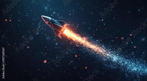 Wallpaper Mural rocket in space, leaving behind a glowing trail of light particles against a dark background. Torontodigital.ca