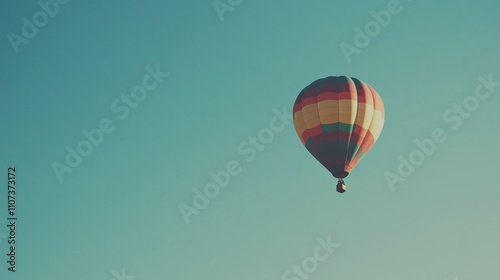 Colorful hot air balloon floating in clear blue sky photo